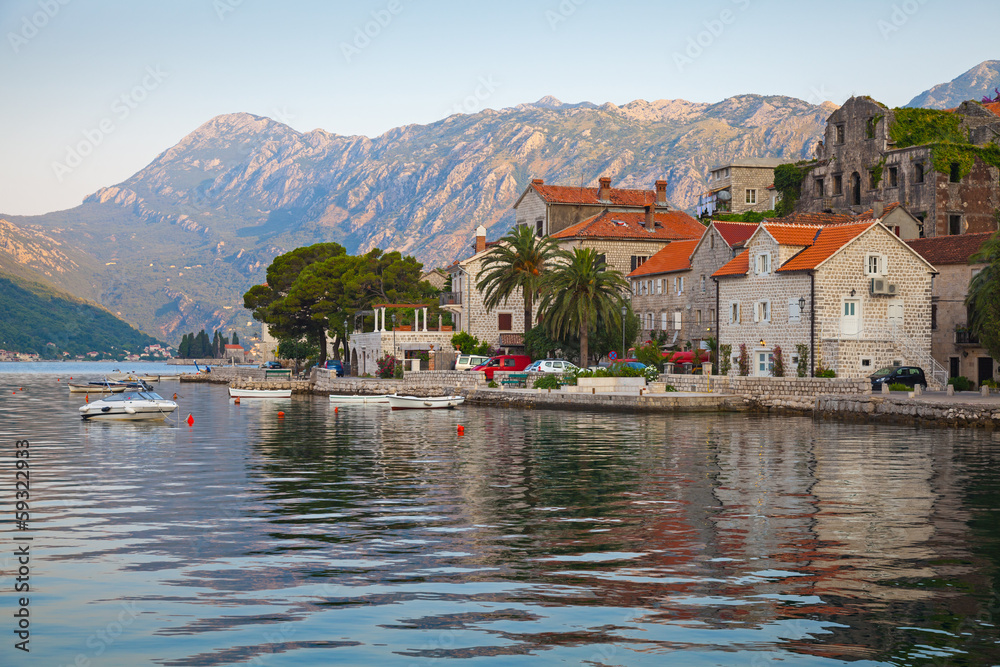 Perast town landscape, Bay of Kotor, Montenegro