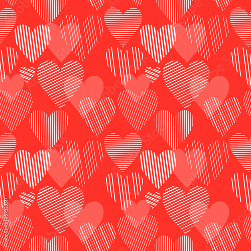 White striped hearts on red...