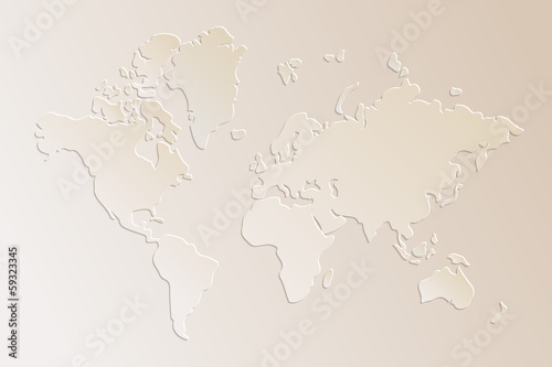 Fototapeta Naklejka Na Ścianę i Meble -  Subtle 3d paper world map illustration in beige, vector