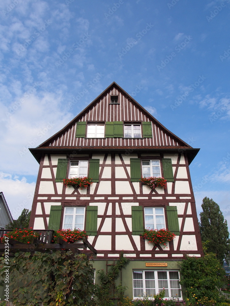Traditional half-timbered house in Reichenau Island, Germany