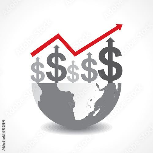 Business graph of dollar symbols on earth - vector illustration