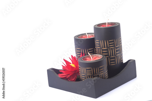 Black spa Candle with red flower in black wood box