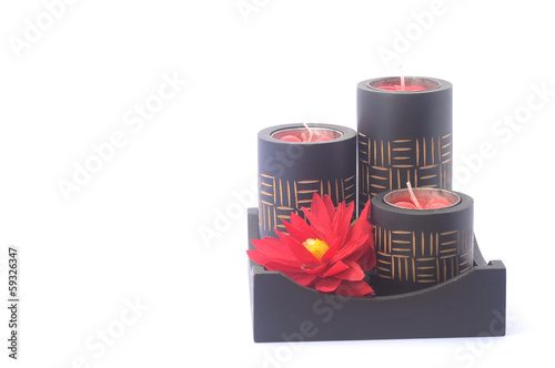 Black spa Candle with red flower in black wood box