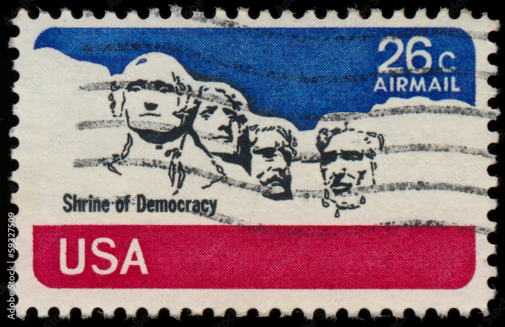 USA-CIRCA 1974 : a stamp printed in USA, identifying Mount Rushm