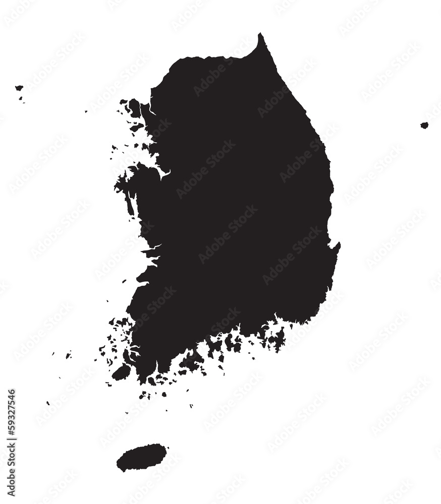 black and white map of South Korea