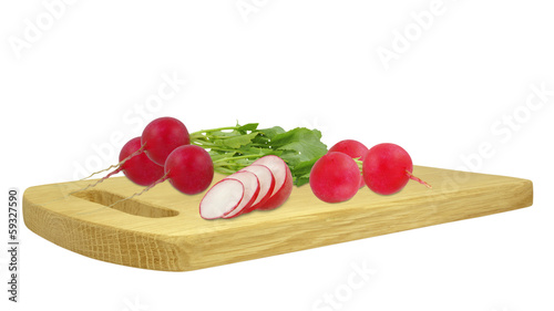 radish on a wooden board