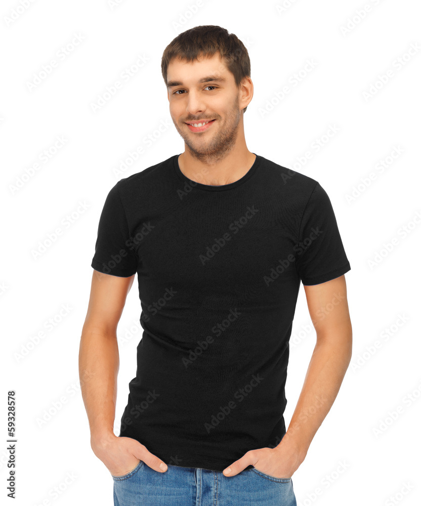 man in blank black t-shirt