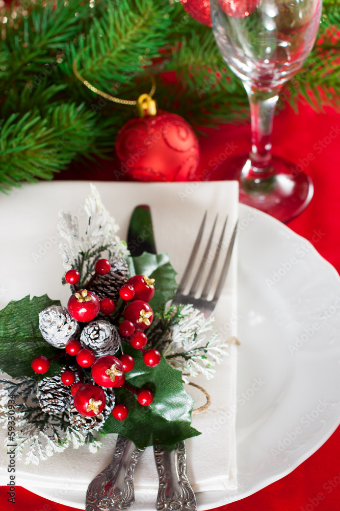Decorated Christmas table setting