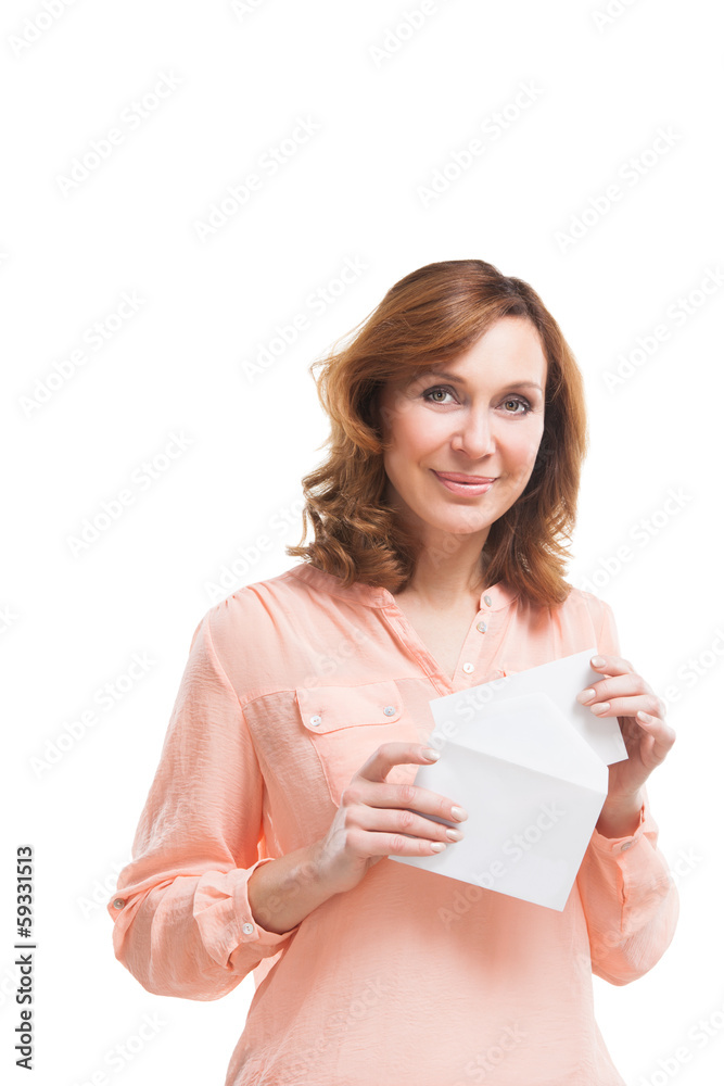picture of businesswoman with parcel over white picture of businesswoman with parcel over white