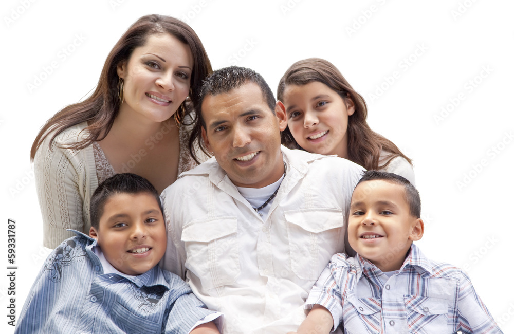 Happy Attractive Hispanic Family Portrait on White Happy Attractive Hispanic Family Portrait on White