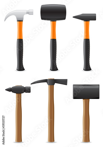tool hammer with wooden and plastic handle vector illustration