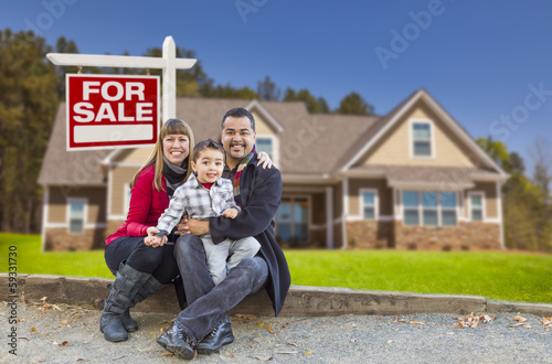 Mixed Race Family, Home, For Sale Real Estate Sign