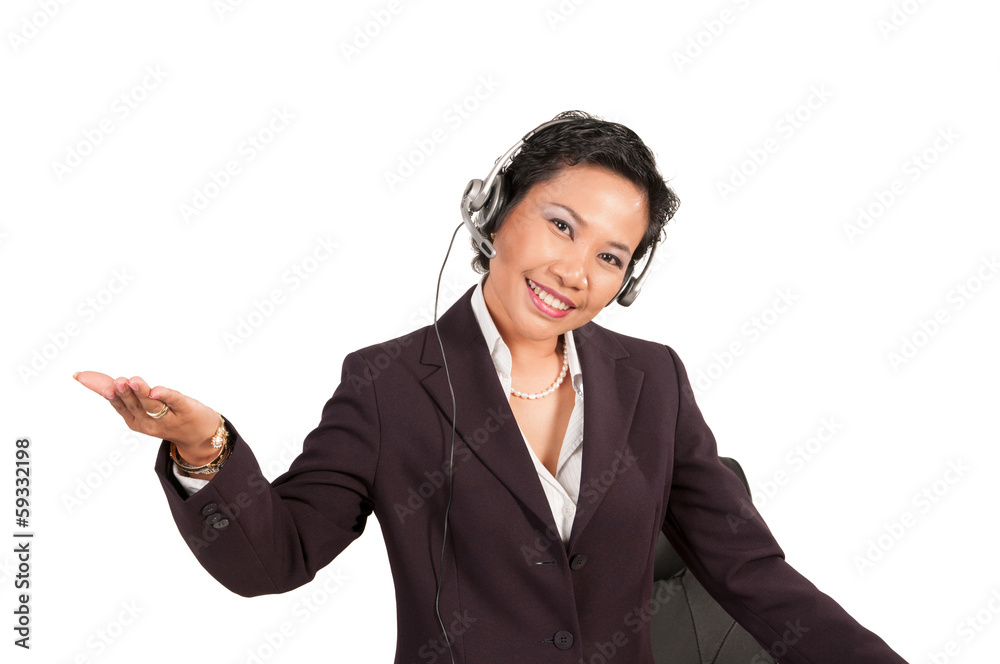 Friendly beautiful asian women with headphone at the hotline Friendly beautiful asian women with headphone at the hotline