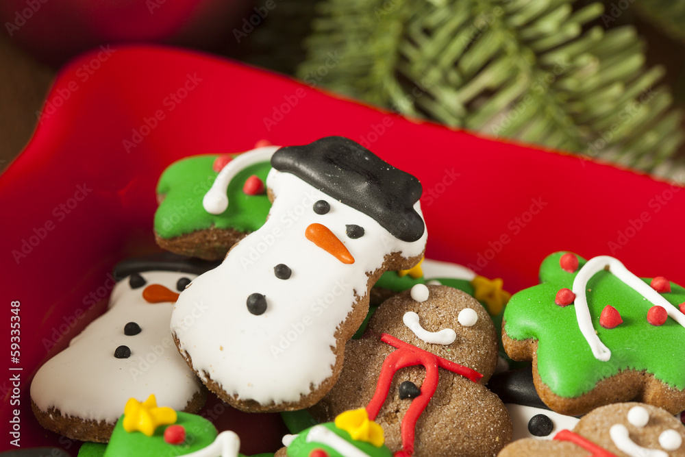 Fototapeta premium Traditional Iced Gingerbread Christmas Cookies