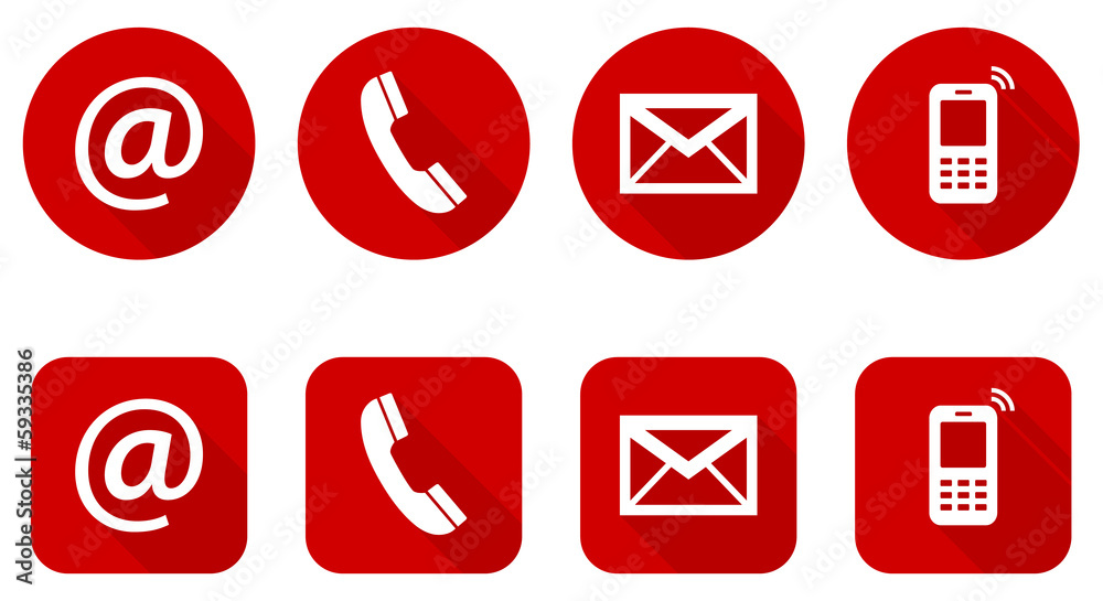 Set of web red flat icons, two variants - Contact Us Set of web red flat icons, two variants - Contact Us