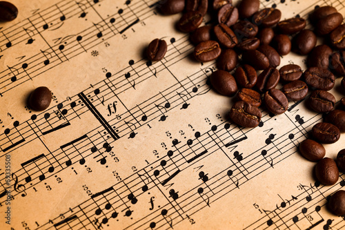 Coffee beans on musical score