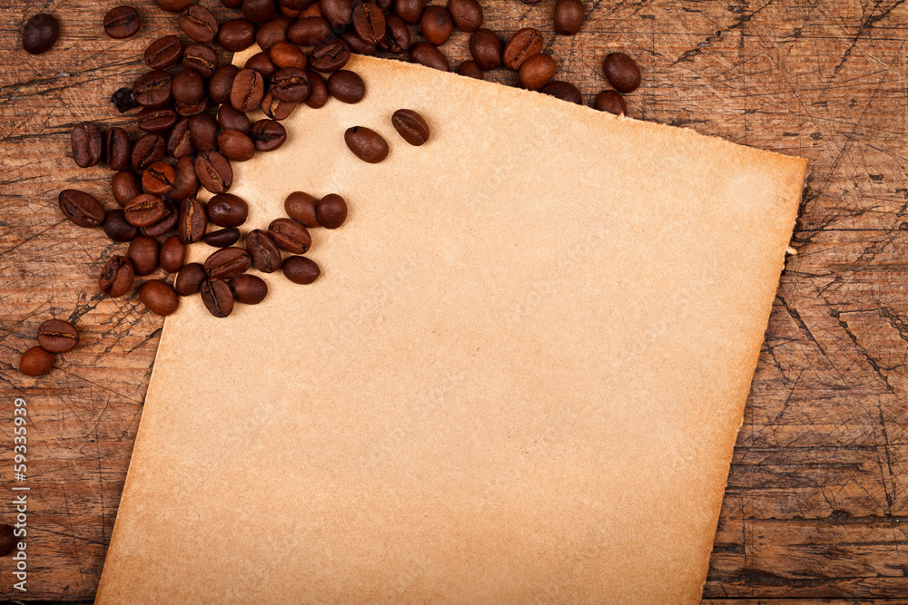 Coffee beans with rustic paper Coffee beans with rustic paper