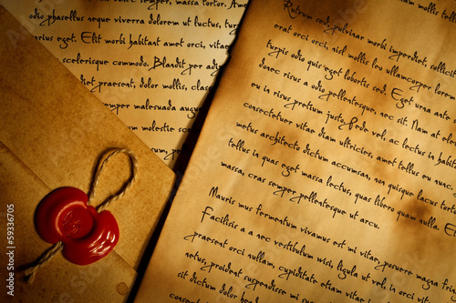 Envelope with wax seal and old letters