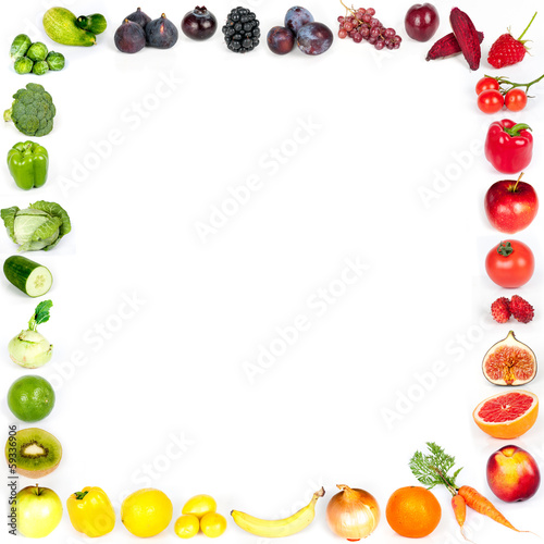 Fototapeta Naklejka Na Ścianę i Meble -  Rainbow collection of fruits and vegetables - frame