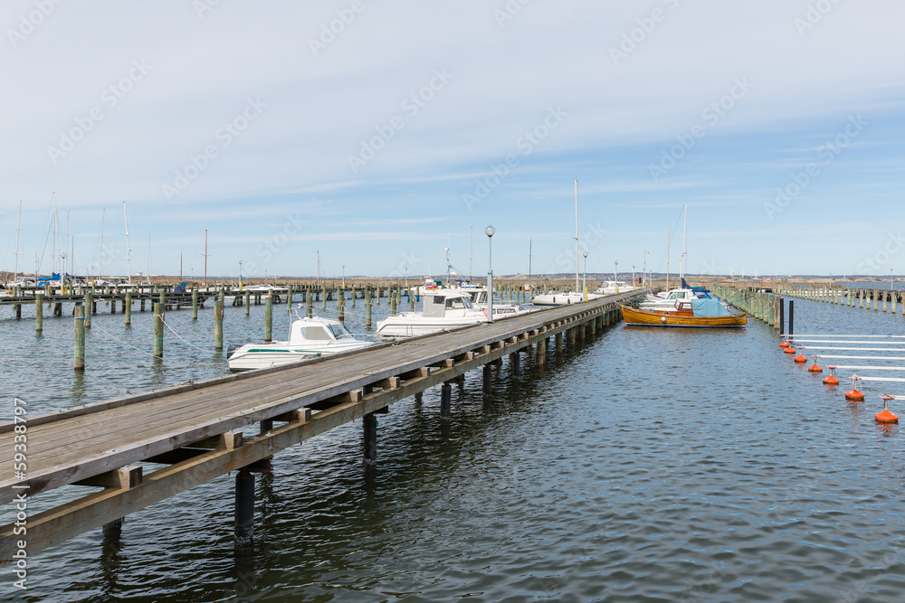 Marina harbor with wooden jetty near Goteborg, Sweden Marina harbor with wooden jetty near Goteborg, Sweden