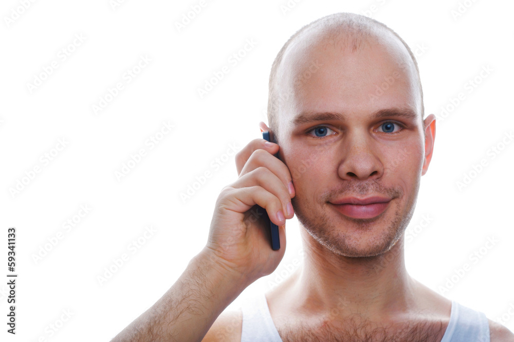 Man talking on the phone on white background Man talking on the phone on white background