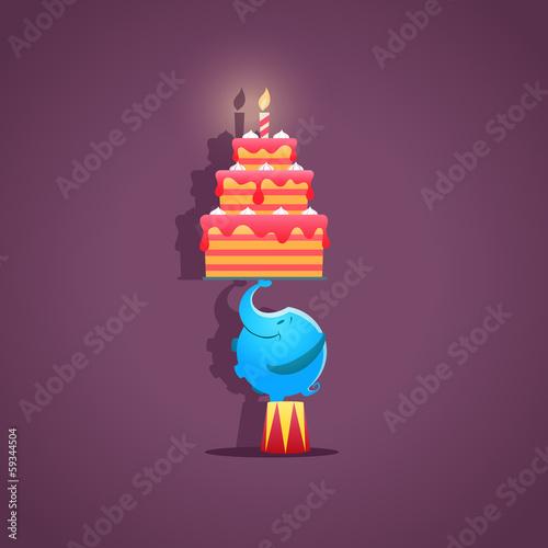 Happy Birthday - Circus elephant with birthday cake