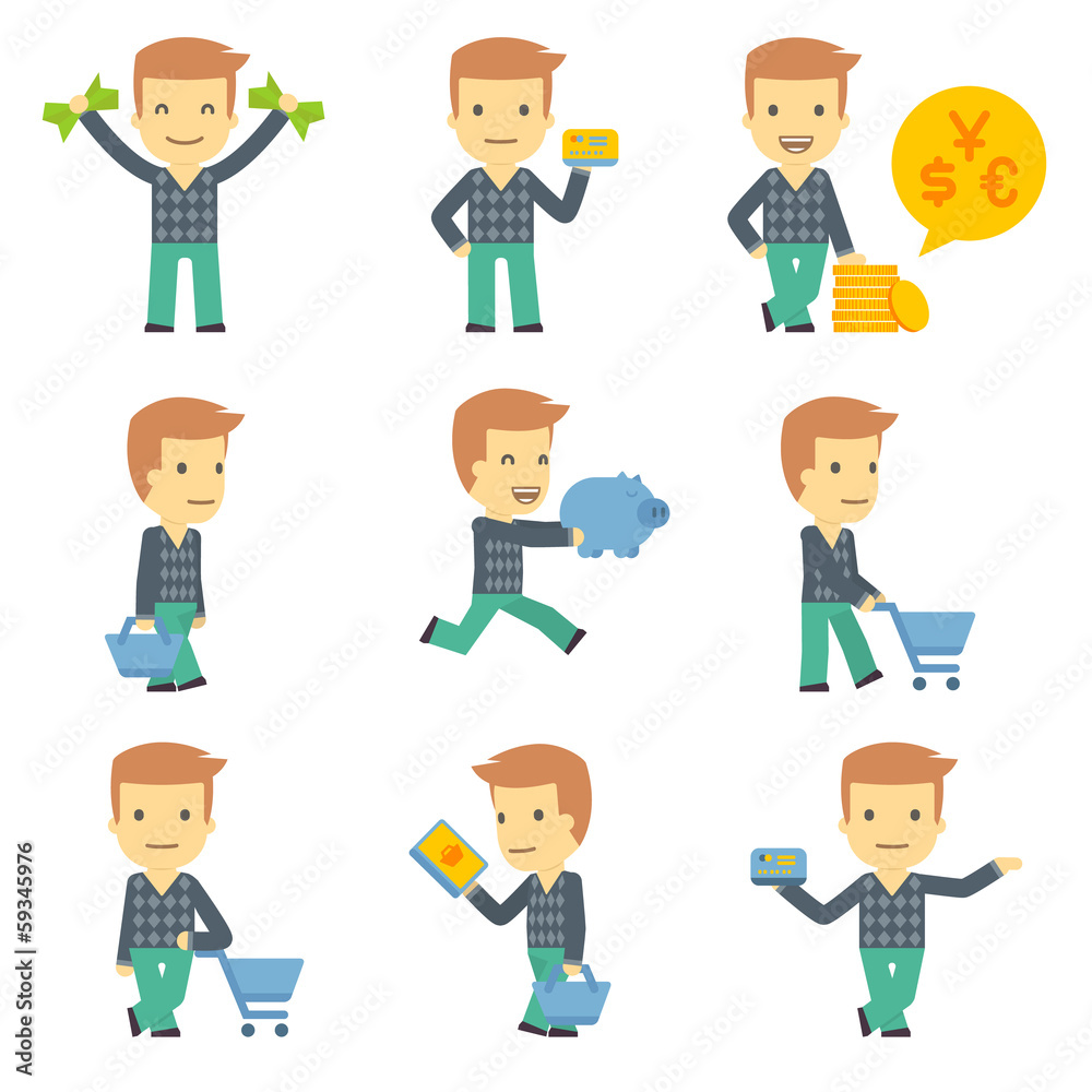 urban character set in different poses. simple flat design. urban character set in different poses. simple flat design.
