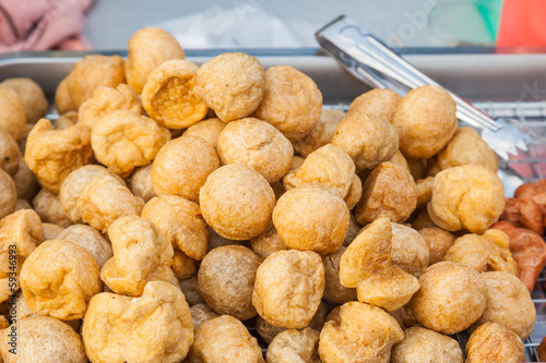 Fish ball was fried and sale in street market of Thailand