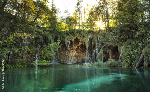 Amazing waterfall lagoon in Plitvice Lakes National Park