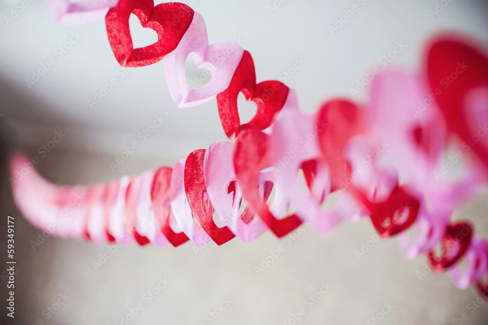 Red textured hearts hanging