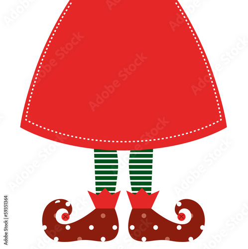 Cute christmas elf legs with skirt isolated on white