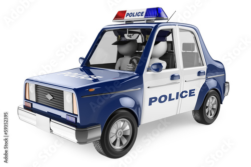 Fototapeta Naklejka Na Ścianę i Meble -  3D white people. Police car