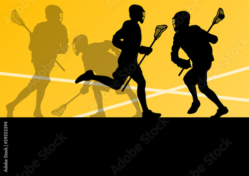 Lacrosse players active sports silhouettes background illustrati
