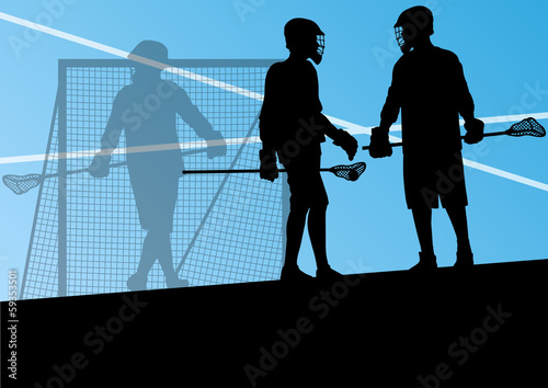 Lacrosse players active sports silhouettes background illustrati
