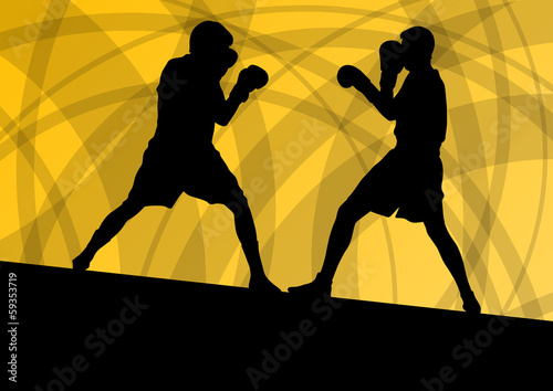 Boxing active young men box sport silhouettes vector abstract ba