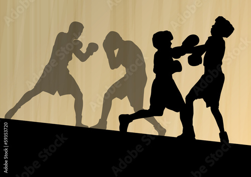 Boxing active young men box sport silhouettes vector abstract ba