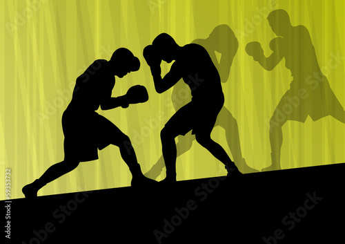Boxing active young men box sport silhouettes vector abstract ba