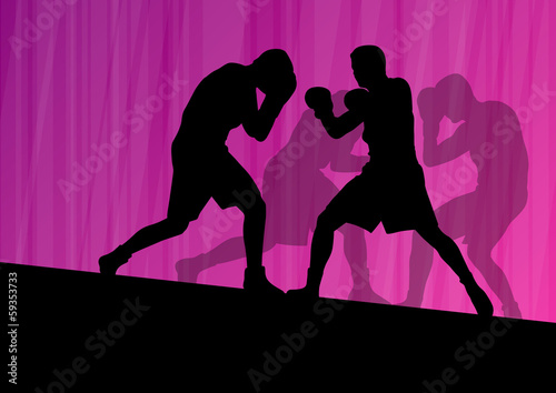 Boxing active young men box sport silhouettes vector abstract ba