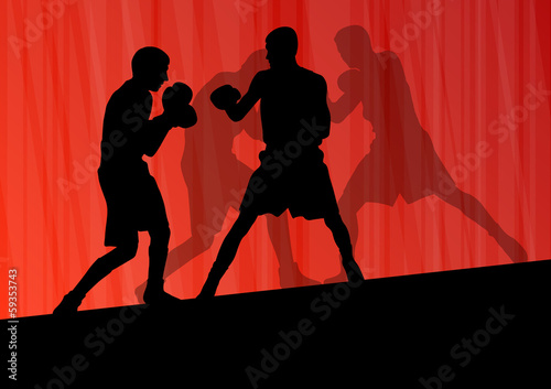 Boxing active young men box sport silhouettes vector abstract ba