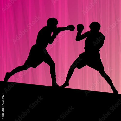 Boxing active young men box sport silhouettes vector abstract ba