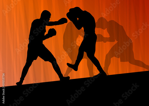 Boxing active young men box sport silhouettes vector abstract ba