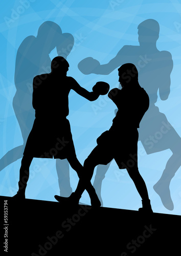 Boxing active young men box sport silhouettes vector abstract ba