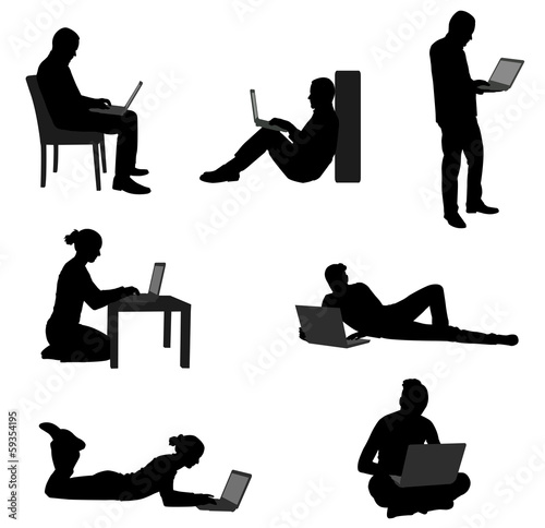 people working on their laptops - vector
