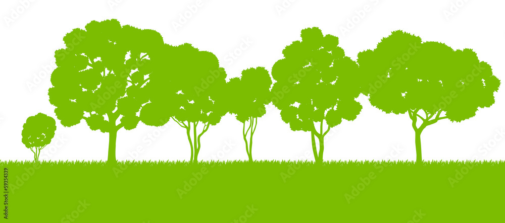 Fototapeta premium Forest trees silhouettes landscape illustration background vecto