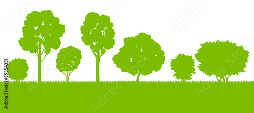 Forest trees silhouettes landscape illustration background vecto