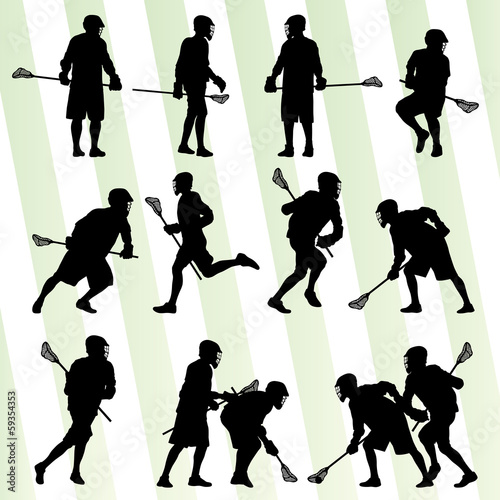 Lacrosse player in action vector background set