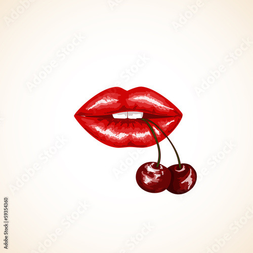 Illustration of woman lips with cherries