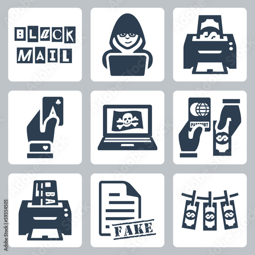 Vector criminal activity icons set