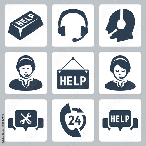 Vector support, call center icons set