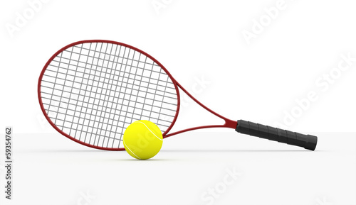 Red tennis racket with ball isolated © pupes1